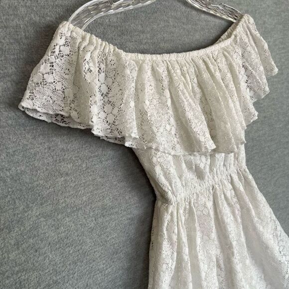Abercrombie & Fitch Crochet Lace Dress Womens XS Off The Shoulder Bardot White - Picture 3 of 10